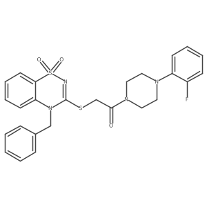 2-((4-benzyl-1,1-dioxido-4H-benzo[e][1,2,4]thiadiazin-3-yl)thio)-1-(4-(2-fluorophenyl)piperazin-1-yl)ethanone Structure