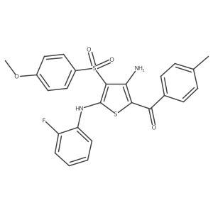 (3-Amino-5-((2-fluorophenyl)amino)-4-((4-methoxyphenyl)sulfonyl)thiophen-2-yl)(p-tolyl)methanone结构式