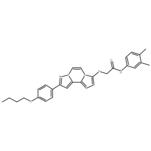 2-[[11-(4-butoxyphenyl)-3,4,6,9,10-pentazatricyclo[7.3.0.02,6]dodeca-1(12),2,4,7,10-pentaen-5-yl]sulfanyl]-N-(3,4-dimethylphenyl)acetamide Structure