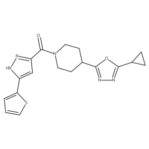 (4-(5-cyclopropyl-1,3,4-oxadiazol-2-yl)piperidin-1-yl)(3-(thiophen-2-yl)-1H-pyrazol-5-yl)methanone Structure
