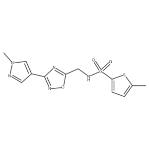 5-methyl-N-((3-(1-methyl-1H-pyrazol-4-yl)-1,2,4-oxadiazol-5-yl)methyl)thiophene-2-sulfonamide结构式