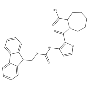 1-[3-({[(9H-fluoren-9-yl)methoxy]carbonyl}amino)furan-2-carbonyl]azepane-2-carboxylic acid结构式