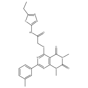 2-((6,8-dimethyl-5,7-dioxo-2-(m-tolyl)-5,6,7,8-tetrahydropyrimido[4,5-d]pyrimidin-4-yl)thio)-N-(5-ethyl-1,3,4-thiadiazol-2-yl)acetamide结构式