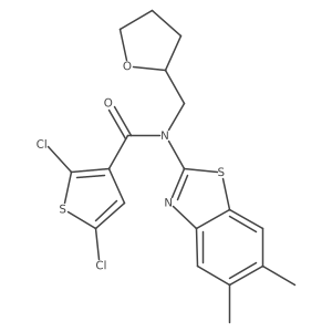 2,5-dichloro-N-(5,6-dimethylbenzo[d]thiazol-2-yl)-N-((tetrahydrofuran-2-yl)methyl)thiophene-3-carboxamide Structure