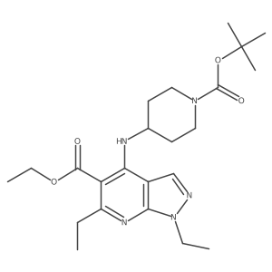 Ethyl 4-[(1-{[(1,1-dimethylethyl)oxy]carbonyl}-4-piperidinyl)amino]-1,6-diethyl-1H-pyrazolo[3,4-b]pyridine-5-carboxylate Structure