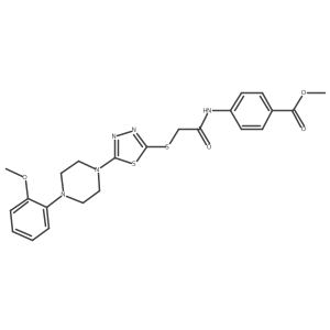 COC(=O)c1ccc(NC(=O)CSc2nnc(N3CCN(c4ccccc4OC)CC3)s2)cc1结构式