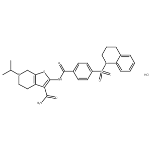 2-(4-((3,4-dihydroquinolin-1(2H)-yl)sulfonyl)benzamido)-6-isopropyl-4,5,6,7-tetrahydrothieno[2,3-c]pyridine-3-carboxamide hydrochloride Structure