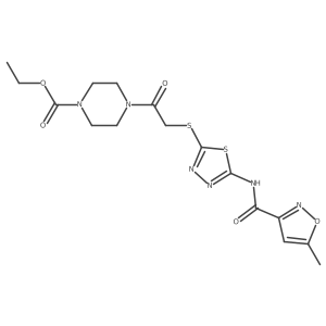 Ethyl 4-(2-((5-(5-methylisoxazole-3-carboxamido)-1,3,4-thiadiazol-2-yl)thio)acetyl)piperazine-1-carboxylate结构式