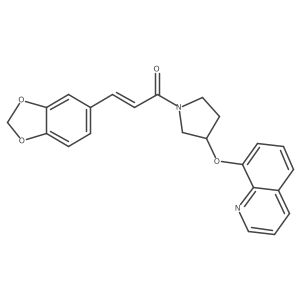 (E)-3-(benzo[d][1,3]dioxol-5-yl)-1-(3-(quinolin-8-yloxy)pyrrolidin-1-yl)prop-2-en-1-one结构式