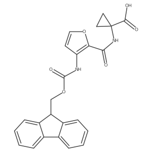 1-[3-({[(9H-fluoren-9-yl)methoxy]carbonyl}amino)furan-2-amido]cyclopropane-1-carboxylic acid结构式