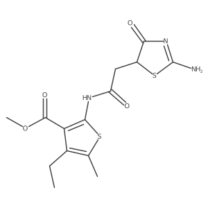 Methyl 4-ethyl-2-(2-(2-imino-4-oxothiazolidin-5-yl)acetamido)-5-methylthiophene-3-carboxylate结构式