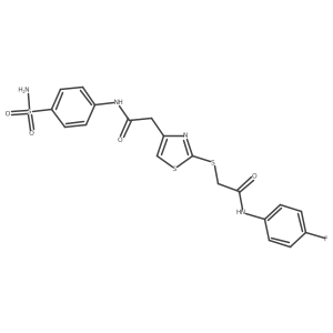 N-(4-fluorophenyl)-2-((4-(2-oxo-2-((4-sulfamoylphenyl)amino)ethyl)thiazol-2-yl)thio)acetamide结构式