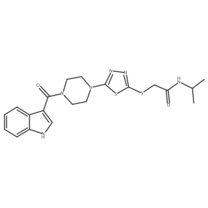 CC(C)NC(=O)CSc1nnc(N2CCN(C(=O)c3c[nH]c4ccccc34)CC2)s1结构式