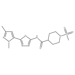 N-[5-(1,3-dimethyl-1H-pyrazol-5-yl)-1,3,4-oxadiazol-2-yl]-1-methanesulfonylpiperidine-4-carboxamide结构式