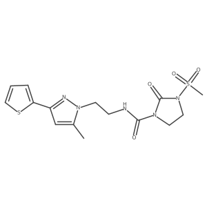 N-(2-(5-methyl-3-(thiophen-2-yl)-1H-pyrazol-1-yl)ethyl)-3-(methylsulfonyl)-2-oxoimidazolidine-1-carboxamide结构式