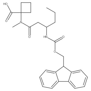 1-[(3R)-3-({[(9H-fluoren-9-yl)methoxy]carbonyl}amino)-N-methylhexanamido]cyclobutane-1-carboxylic acid结构式