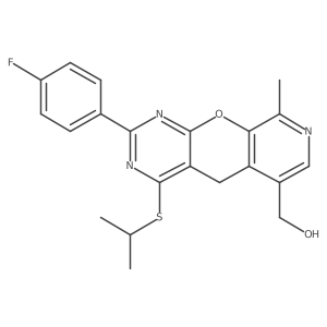 [5-(4-Fluorophenyl)-14-methyl-7-(propan-2-ylsulfanyl)-2-oxa-4,6,13-triazatricyclo[8.4.0.0^{3,8}]tetradeca-1(14),3(8),4,6,10,12-hexaen-11-yl]methanol Structure