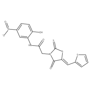 (E)-N-(2-hydroxy-5-nitrophenyl)-2-(4-oxo-5-(thiophen-2-ylmethylene)-2-thioxothiazolidin-3-yl)acetamide Structure