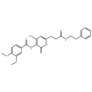 N-(4-amino-6-oxo-2-((2-oxo-2-(phenethylamino)ethyl)thio)-1,6-dihydropyrimidin-5-yl)-3,4-dimethoxybenzamide结构式