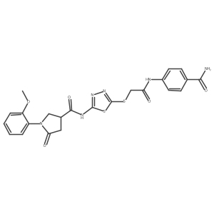 N-(5-((2-((4-carbamoylphenyl)amino)-2-oxoethyl)thio)-1,3,4-thiadiazol-2-yl)-1-(2-methoxyphenyl)-5-oxopyrrolidine-3-carboxamide结构式