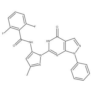 2,6-difluoro-N-(3-methyl-1-(4-oxo-1-phenyl-4,5-dihydro-1H-pyrazolo[3,4-d]pyrimidin-6-yl)-1H-pyrazol-5-yl)benzamide结构式