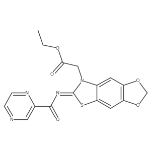 (E)-ethyl 2-(6-((pyrazine-2-carbonyl)imino)-[1,3]dioxolo[4',5':4,5]benzo[1,2-d]thiazol-7(6H)-yl)acetate Structure