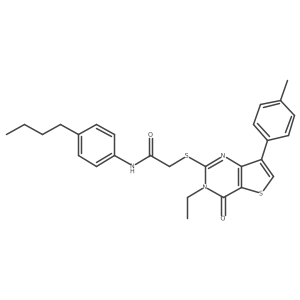 N-(4-butylphenyl)-2-{[3-ethyl-7-(4-methylphenyl)-4-oxo-3,4-dihydrothieno[3,2-d]pyrimidin-2-yl]thio}acetamide结构式