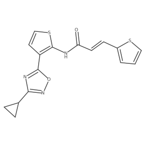(E)-N-(3-(3-cyclopropyl-1,2,4-oxadiazol-5-yl)thiophen-2-yl)-3-(thiophen-2-yl)acrylamide结构式