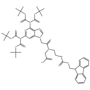 2-(N-(2-((((9H-Fluoren-9-yl)methoxy)carbonyl)amino)ethyl)-2-(2,6-bis(bis(tert-butoxycarbonyl)amino)-9H-purin-9-yl)acetamido)acetic acid结构式