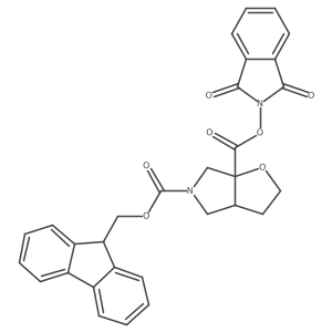 rac-6a-(1,3-dioxo-2,3-dihydro-1H-isoindol-2-yl) 5-(9H-fluoren-9-yl)methyl (3aR,6aR)-hexahydro-2H-furo[2,3-c]pyrrole-5,6a-dicarboxylate结构式