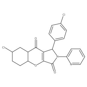 7-chloro-1-(4-chlorophenyl)-2-pyridin-2-yl-4a,5,6,7,8,8a-hexahydro-1H-chromeno[2,3-c]pyrrole-3,9-dione结构式