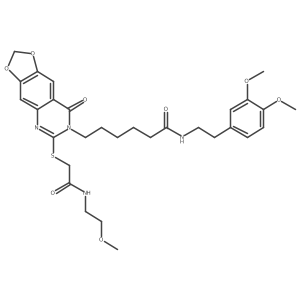 N-(3,4-dimethoxyphenethyl)-6-(6-((2-((2-methoxyethyl)amino)-2-oxoethyl)thio)-8-oxo-[1,3]dioxolo[4,5-g]quinazolin-7(8H)-yl)hexanamide Structure