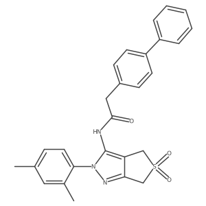 2-([1,1'-biphenyl]-4-yl)-N-(2-(2,4-dimethylphenyl)-5,5-dioxido-4,6-dihydro-2H-thieno[3,4-c]pyrazol-3-yl)acetamide结构式