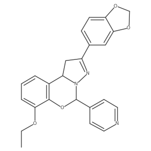 2-(benzo[d][1,3]dioxol-5-yl)-7-ethoxy-5-(pyridin-4-yl)-5,10b-dihydro-1H-benzo[e]pyrazolo[1,5-c][1,3]oxazine结构式