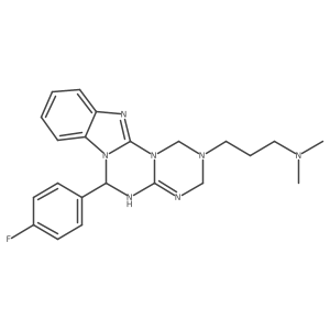 3-[6-(4-fluorophenyl)-4,6-dihydro-1H-[1,3,5]triazino[1',2':3,4][1,3,5]triazino[1,2-a]benzimidazol-2(3H)-yl]-N,N-dimethylpropan-1-amine结构式