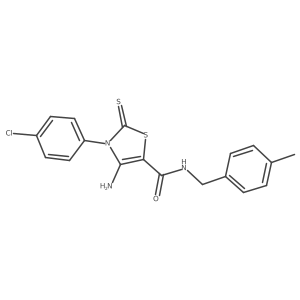 4-amino-3-(4-chlorophenyl)-N-(4-methylbenzyl)-2-thioxo-2,3-dihydrothiazole-5-carboxamide结构式