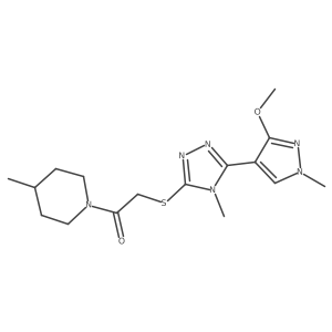 2-((5-(3-methoxy-1-methyl-1H-pyrazol-4-yl)-4-methyl-4H-1,2,4-triazol-3-yl)thio)-1-(4-methylpiperidin-1-yl)ethanone Structure