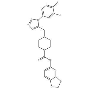O=C(Nc1ccc2c(c1)OCO2)N1CCN(Cc2nnnn2-c2ccc(F)c(F)c2)CC1结构式