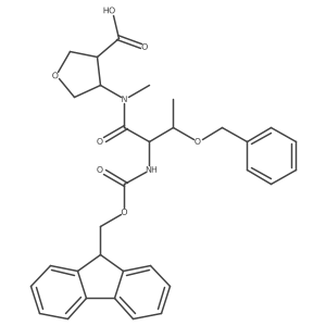 4-[(2R,3S)-3-(benzyloxy)-2-({[(9H-fluoren-9-yl)methoxy]carbonyl}amino)-N-methylbutanamido]oxolane-3-carboxylic acid结构式
