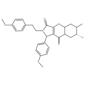 7-chloro-2-[2-(4-methoxyphenyl)ethyl]-6-methyl-1-(4-methylsulfanylphenyl)-4a,5,6,7,8,8a-hexahydro-1H-chromeno[2,3-c]pyrrole-3,9-dione结构式