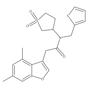 2-(4,6-dimethyl-1-benzofuran-3-yl)-N-(1,1-dioxidotetrahydrothiophen-3-yl)-N-(thiophen-2-ylmethyl)acetamide结构式