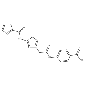 N-(4-(2-((4-carbamoylphenyl)amino)-2-oxoethyl)thiazol-2-yl)furan-2-carboxamide结构式