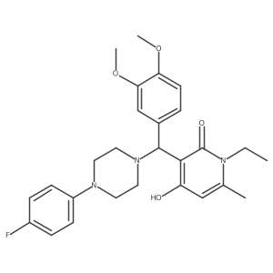 3-((3,4-dimethoxyphenyl)(4-(4-fluorophenyl)piperazin-1-yl)methyl)-1-ethyl-4-hydroxy-6-methylpyridin-2(1H)-one结构式