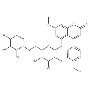 7-Methoxy-4-(4-methoxyphenyl)-5-[(6-O-beta-D-xylopyranosyl-beta-D-glucopyranosyl)oxy]-2H-1-benzopyran-2-one结构式