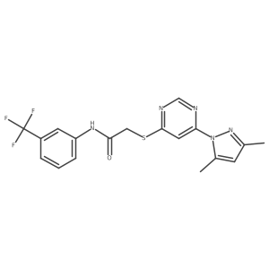 2-((6-(3,5-dimethyl-1H-pyrazol-1-yl)pyrimidin-4-yl)thio)-N-(3-(trifluoromethyl)phenyl)acetamide结构式