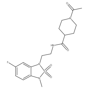 1-acetyl-N-(2-(6-fluoro-3-methyl-2,2-dioxidobenzo[c][1,2,5]thiadiazol-1(3H)-yl)ethyl)piperidine-4-carboxamide结构式