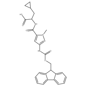 3-cyclopropyl-2-{[3-({[(9H-fluoren-9-yl)methoxy]carbonyl}amino)-1-methyl-1H-pyrazol-5-yl]formamido}propanoic acid结构式
