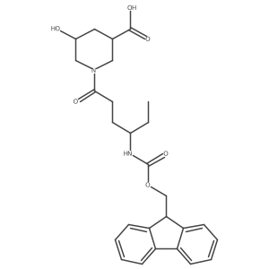 1-[4-({[(9H-fluoren-9-yl)methoxy]carbonyl}amino)hexanoyl]-5-hydroxypiperidine-3-carboxylic acid结构式