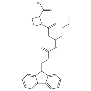 1-[(3R)-3-({[(9H-fluoren-9-yl)methoxy]carbonyl}amino)heptanoyl]azetidine-2-carboxylic acid结构式