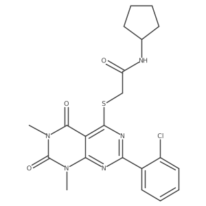 2-[7-(2-chlorophenyl)-1,3-dimethyl-2,4-dioxo-pyrimido[4,5-d]pyrimidin-5-yl]sulfanyl-N-cyclopentyl-acetamide结构式